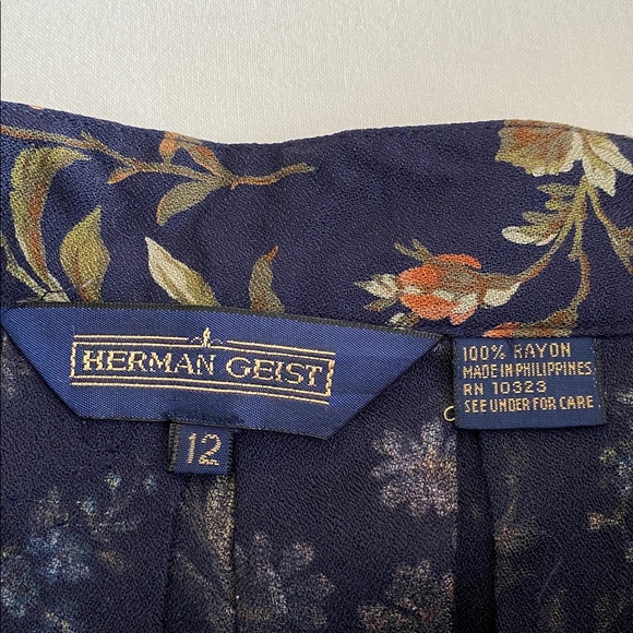 Herman Geist Vintage Floral Print Maxi Skirt Navy Wildflowers Print Size 12 - Picture 4 of 12